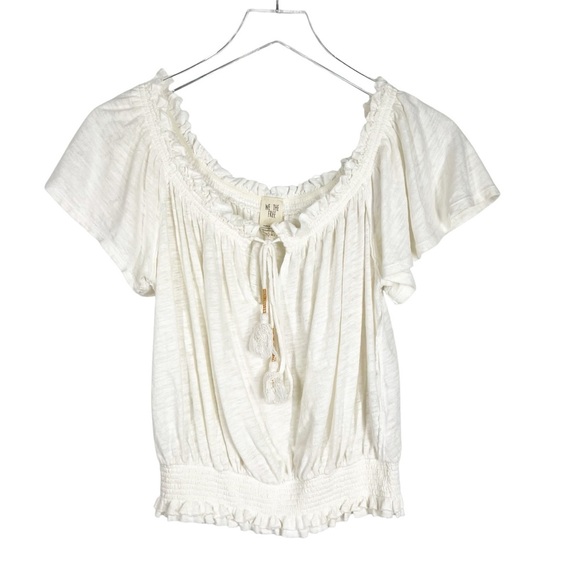 WE THE FREE Hummingbird Tee Linen Cotton Ivory Peasant Style Blouse Size Small - Picture 2 of 9